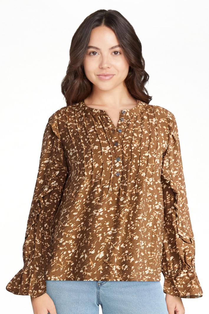 Time and Tru Women's Pintuck Ruffle Blouse with Long Sleeves, Sizes XS – XXXL | Walmart (US)