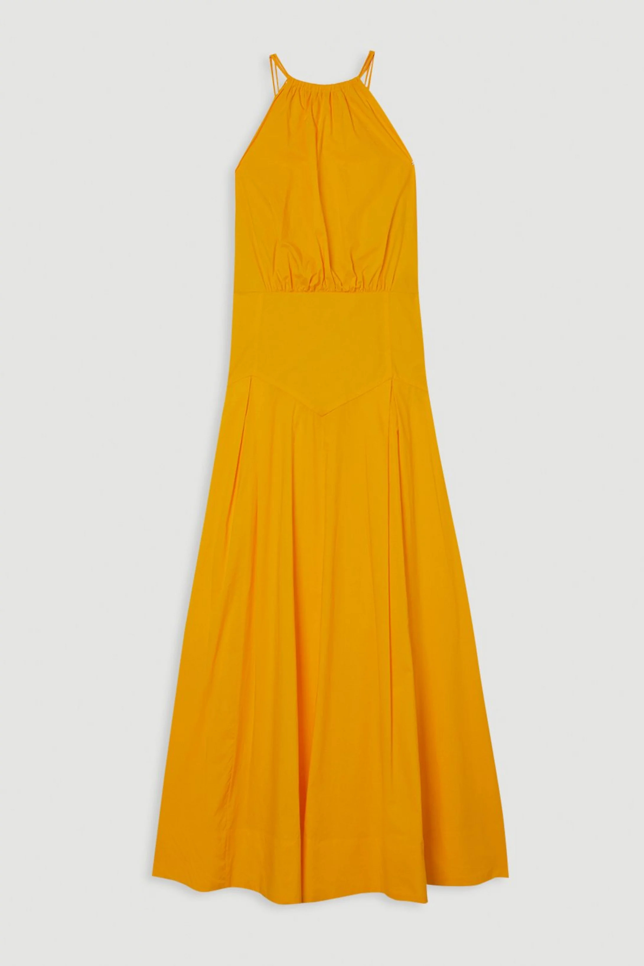 Cotton Halter Neck Woven Midi Dress With Dropped Waist Detail | Karen Millen UK + IE + DE + NL