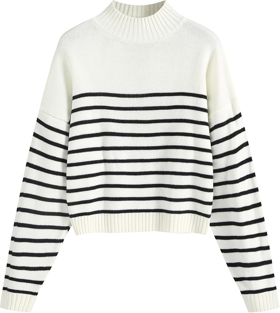 ZAFUL Women's Cropped Turtleneck Sweater Lantern Sleeve Ribbed Knit Pullover Sweater Jumper | Amazon (US)