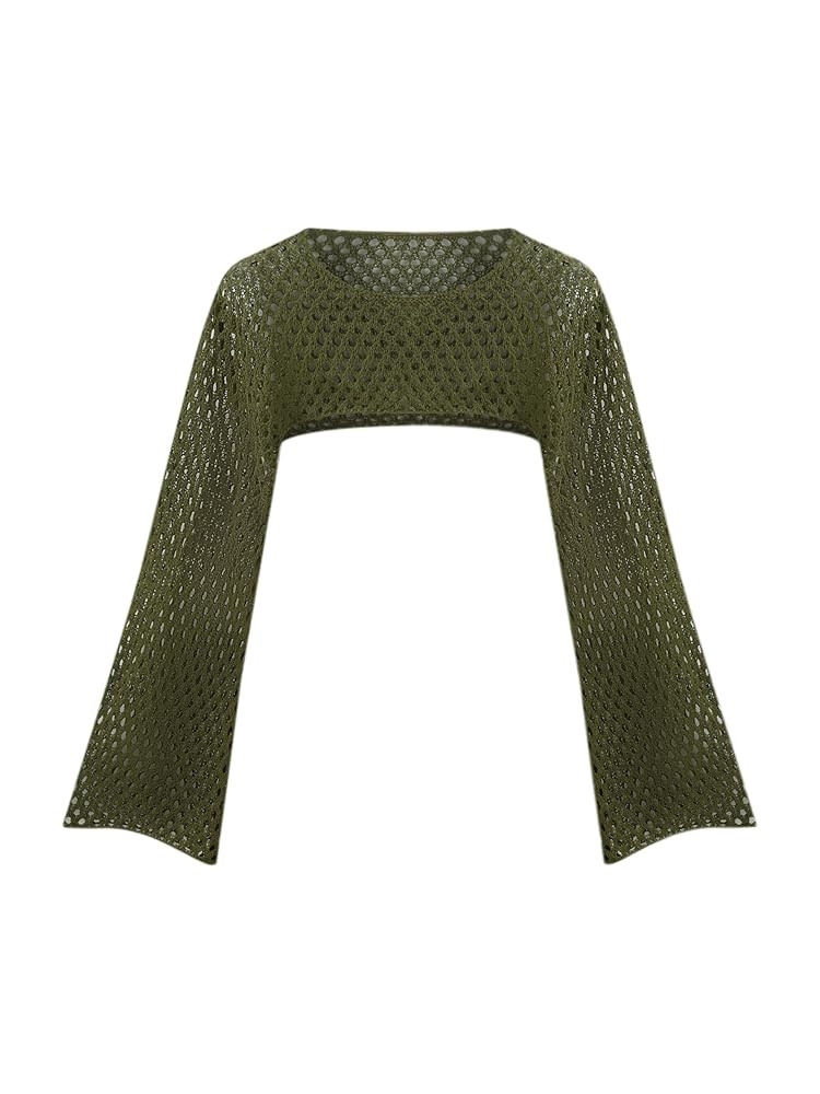 CIDER Women’s Shrugs Mesh Crop Tops Bolero Hollow Out Long Sleeve Crochet Sweater Bolero | Amazon (US)