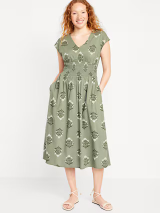 Waist-Defined Midi Dress | Old Navy (US)
