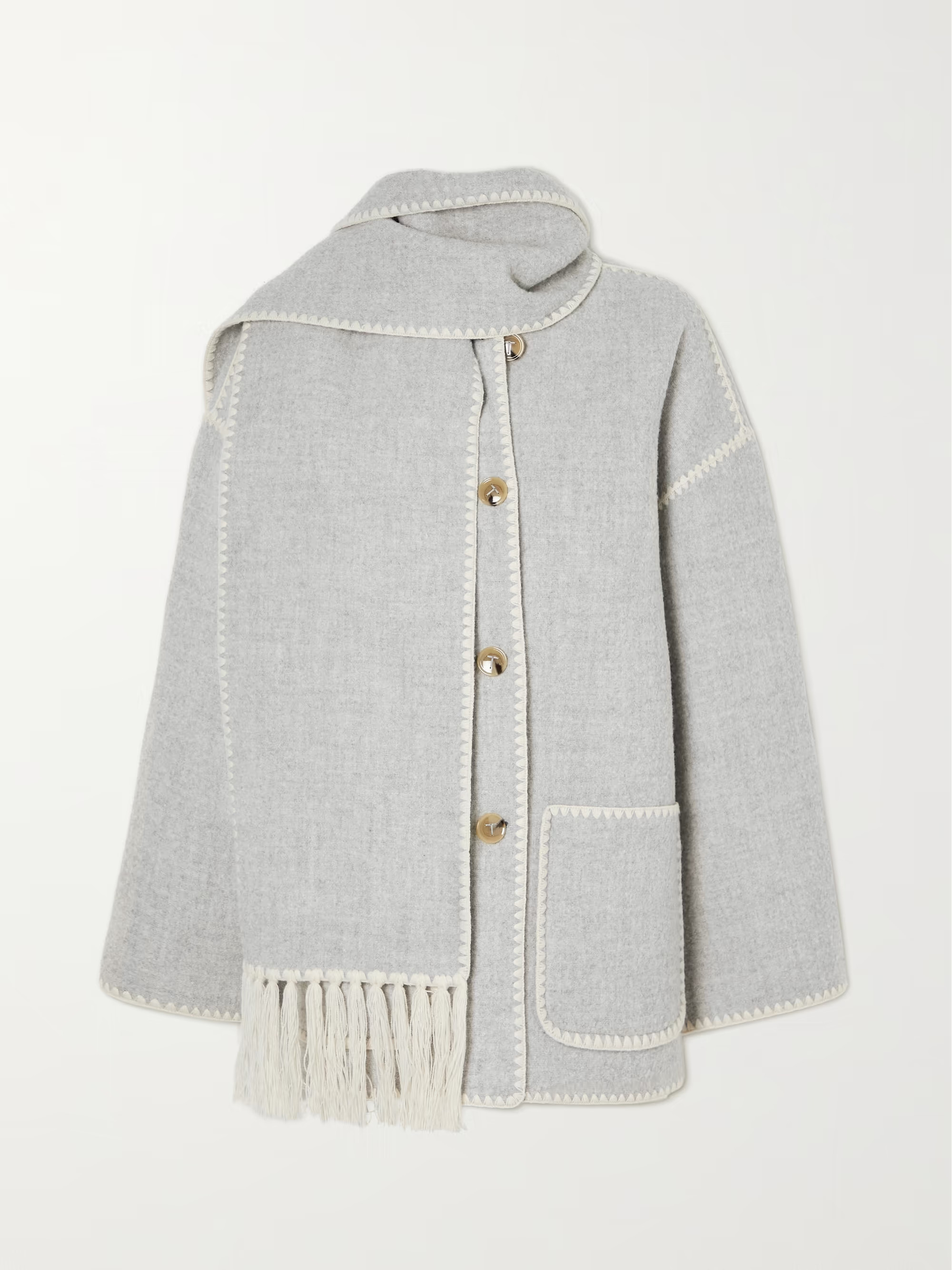 Draped fringed wool-blend jacket | NET-A-PORTER (US)