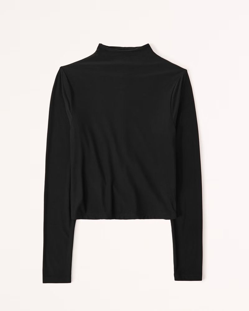Long-Sleeve Soft Matte Seamless Mockneck Top | Black Top Tops | Abercrombie Tops Outfits | Abercrombie & Fitch (US)