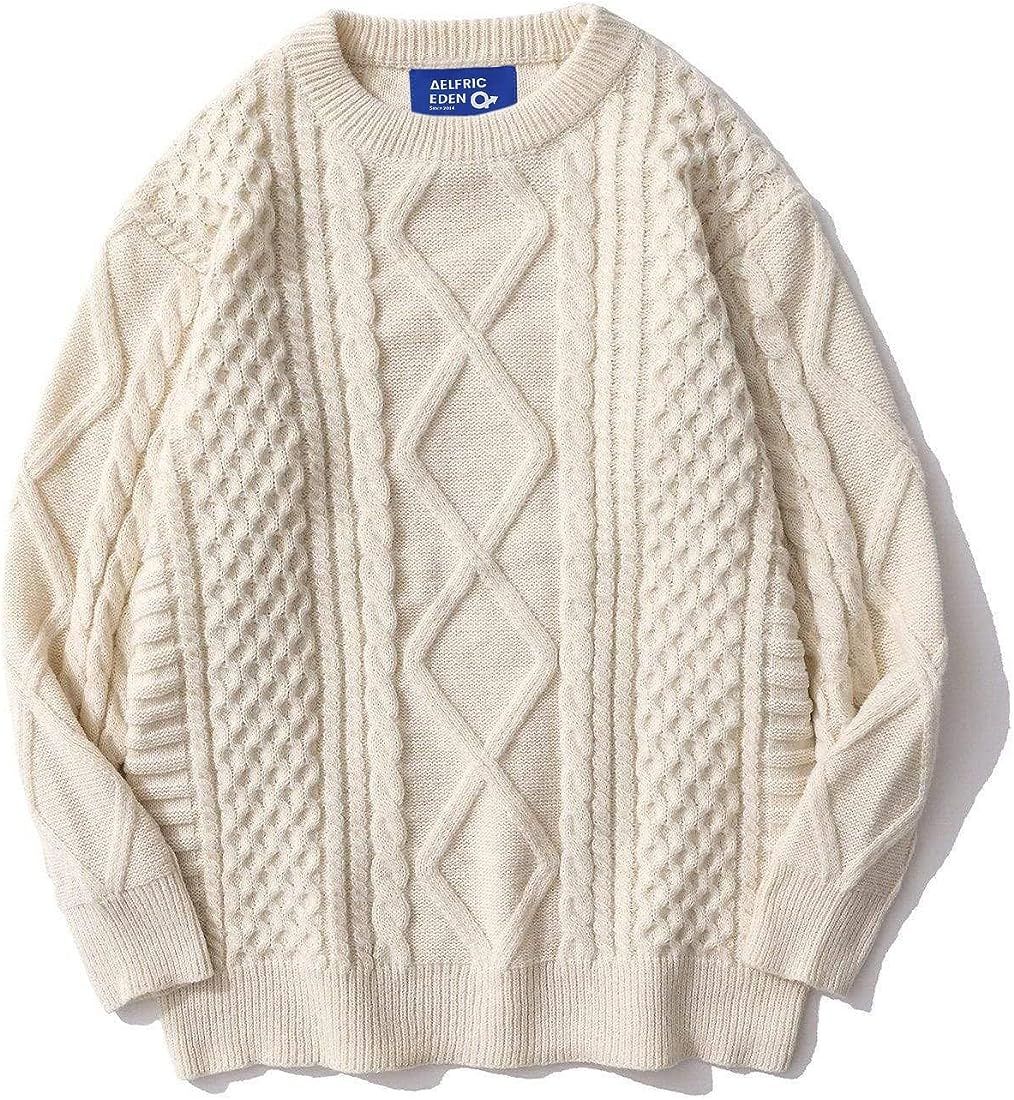 Aelfric Eden Cable Knit Sweater Women Vintage Chunky Cream Sweater Men Woven Crewneck Knitted Pul... | Amazon (US)