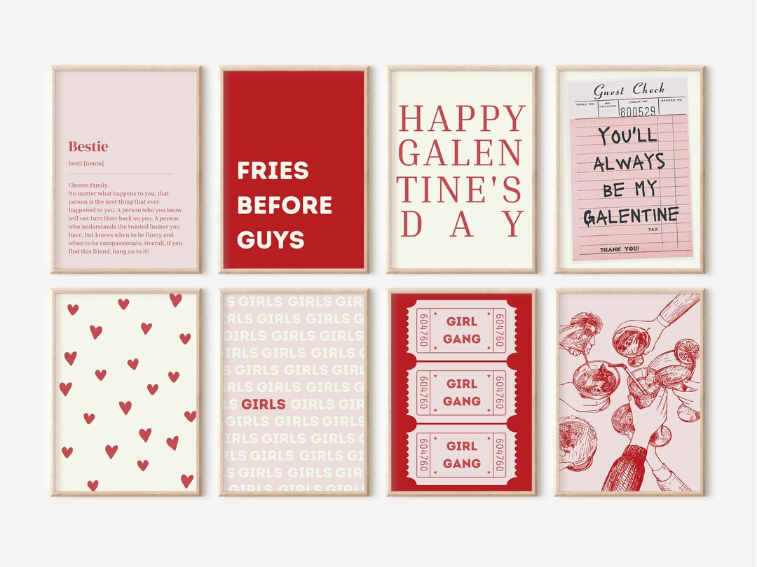 Galentines Day Decor Set of 20 Printables, Best Friends Galentines Party Decor, Cute Pink Brestie... | Etsy (US)