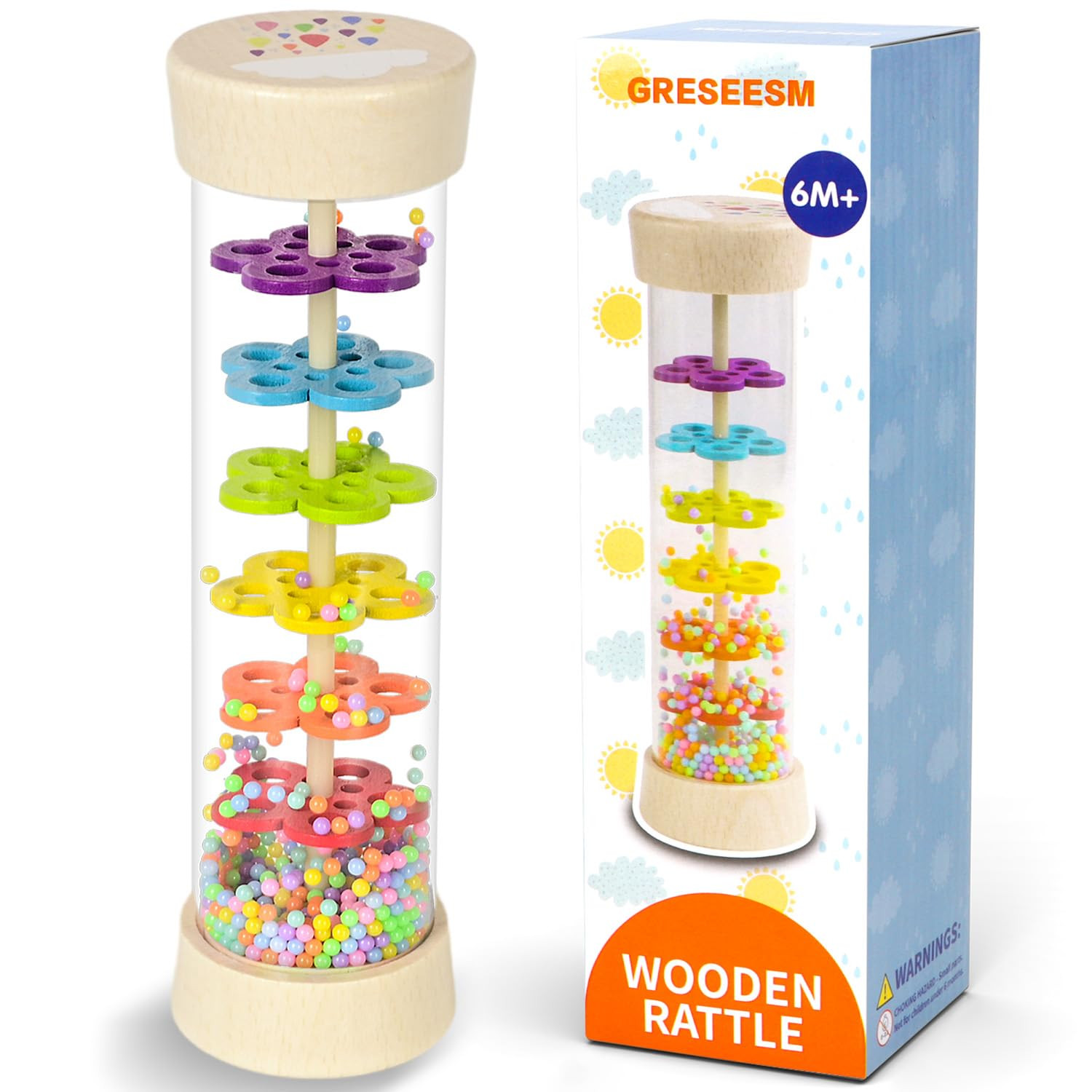 Rain Stick, Montessori Baby Toys for 6-12 Months 1 Year Old, Baby Rattle Wooden Sensory Toys, 7.7... | Amazon (US)