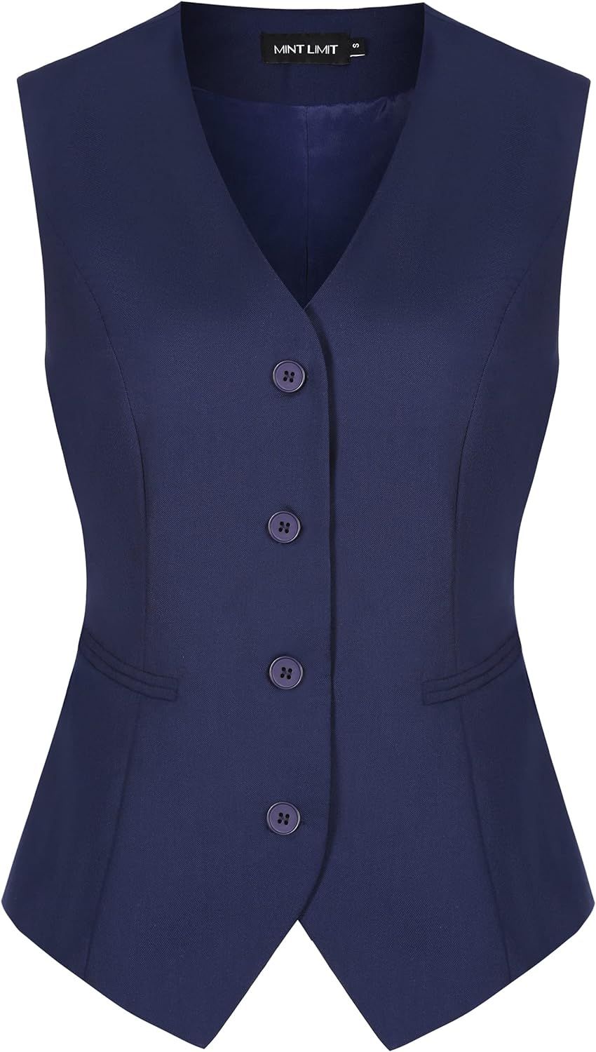MINTLIMIT Waistcoat Vest for Women Fully lined Button Down V Neck Formal Dressy Suit Vest with Po... | Amazon (US)