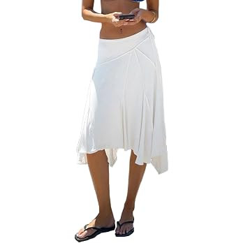 EMMIOL Women's Midi Skirt Asymmetrical Flowy Long Handkerchief Hem | Midi Knee length, Low Rise Y... | Amazon (US)
