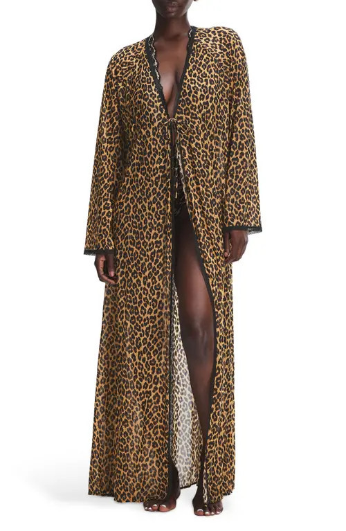 SAVAGE X FENTY On the Prowl Robe in Suga Beige On The Prowl Print at Nordstrom, Size 2X | Nordstrom