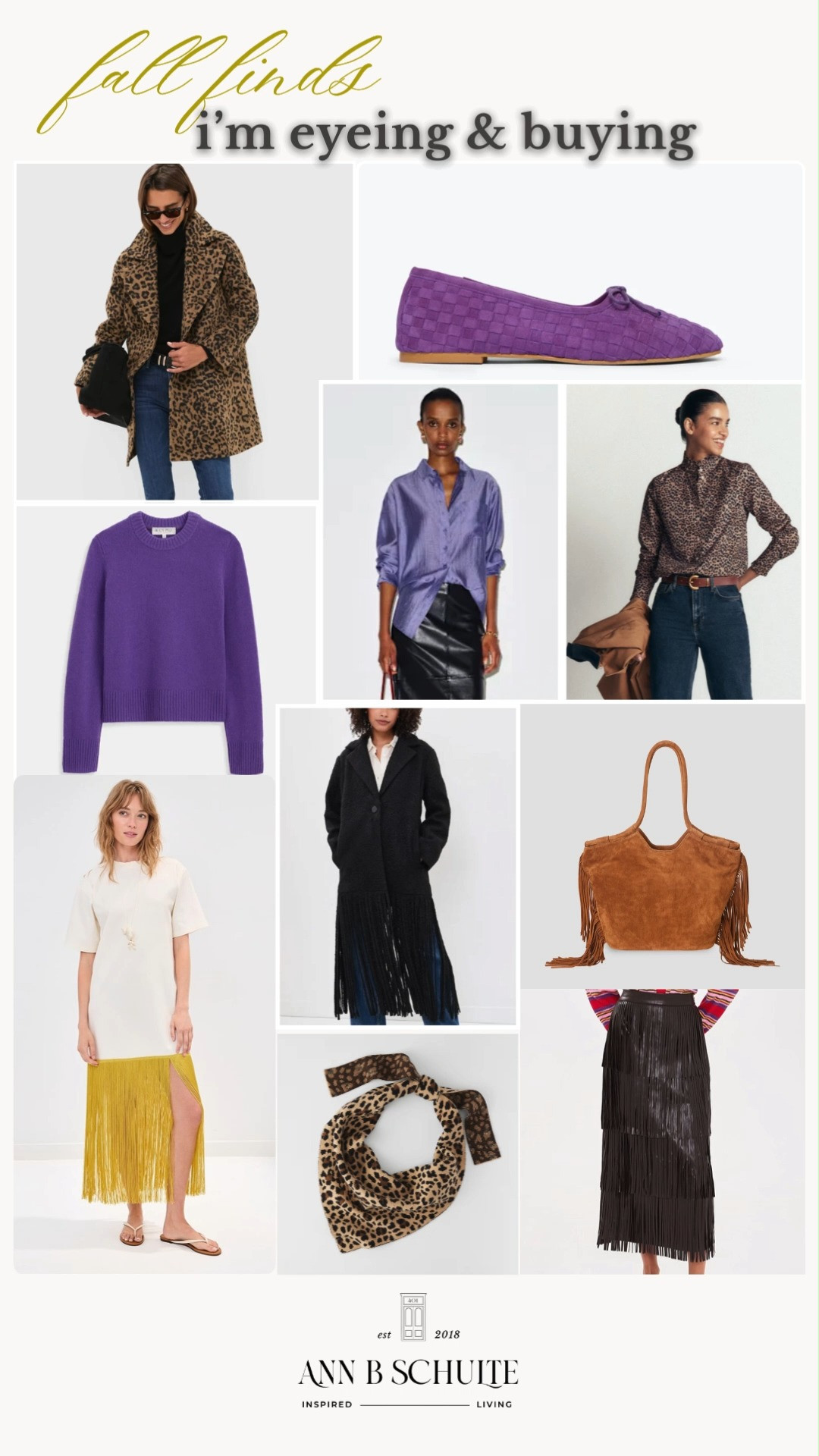 These are the fall finds I’m literally eyeing & buying right now! From the leopard coat and printed blouse to the rich purple knit, statement fringe skirt, suede bag, and bold flats, this lineup has so many pieces worth adding to the fall wardrobe. 🍂 I’m especially loving the mix of rich colors, playful prints, and standout textures that make even simple outfits feel more interesting. These are definitely giving wishlist turned shopping cart energy. 🛍️🤎✨

#FallFinds #ImEyeingAndBuying #FallFashion #FallStyle #FallWardrobe #AutumnFashion #StatementPieces #LeopardPrint #PurpleFashion #FashionFinds 

 #LTKootd