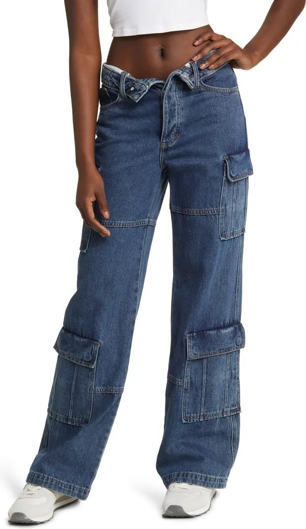 Foldover Waist Wide Leg Cargo Jeans | Nordstrom