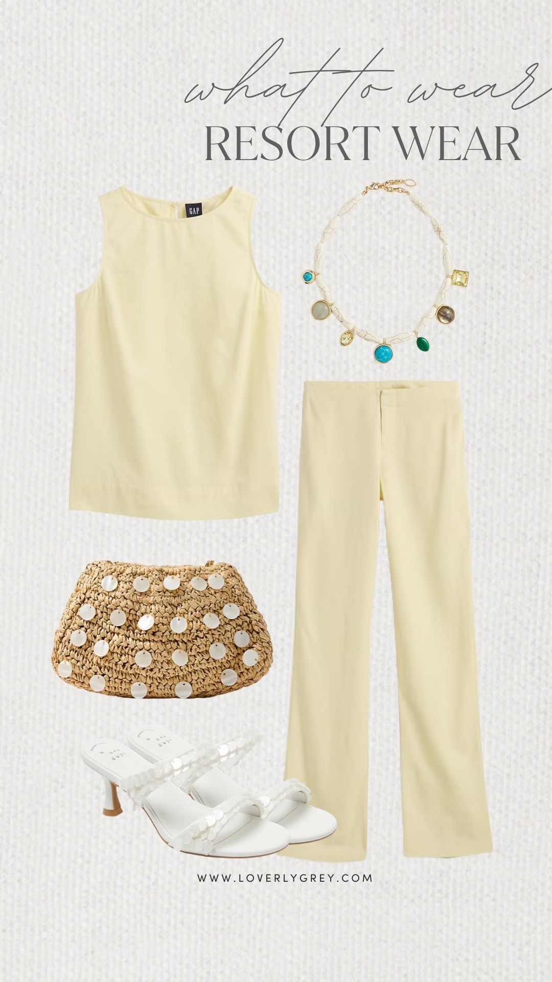 Loverly Grey, what to wear for resort wear! The perfect butter yellow matching linen set from Gap! Style it with a fun statement necklace, sea shell embellished bag, and target heels! Loverly Grey, what to wear, resort wear 

#LTKgrwm #LTKootd #LTKdayinmylife