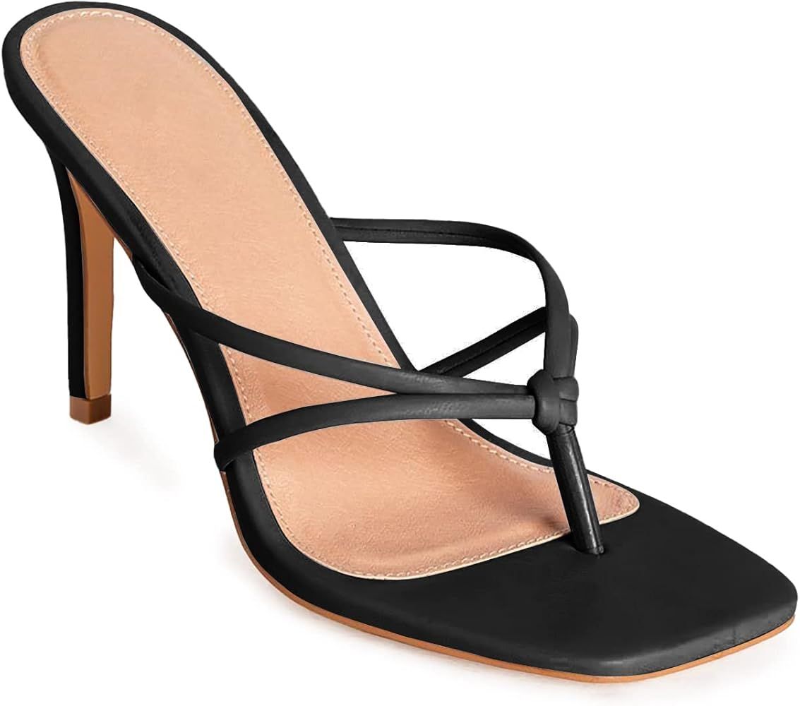 Coutgo Women's Thong Square Toe Stiletto Heeled Flip Flops Sandals | Amazon (US)