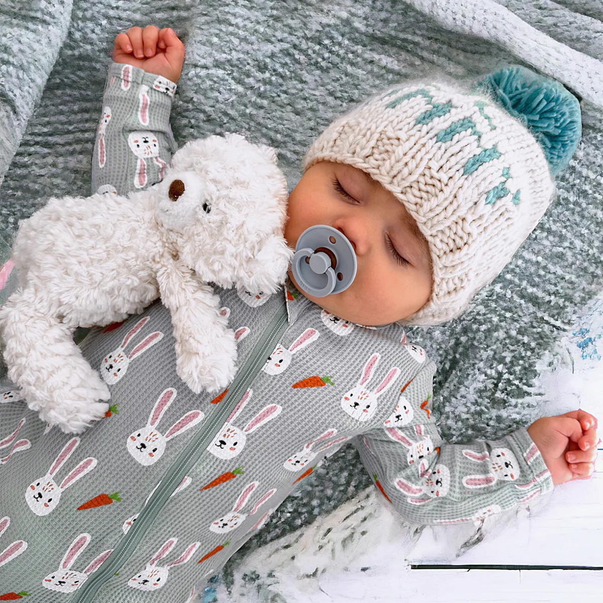 Organic Waffle Basic Zip Footie, Brother Bunny | SpearmintLOVE