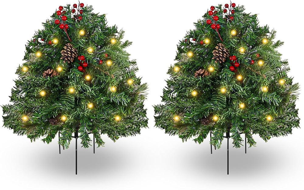 2 Pack Lighted Artificial Christmas Urn Filler 23 Inch, Battery Operated Pre-lit Mini Xmas Trees,... | Amazon (US)