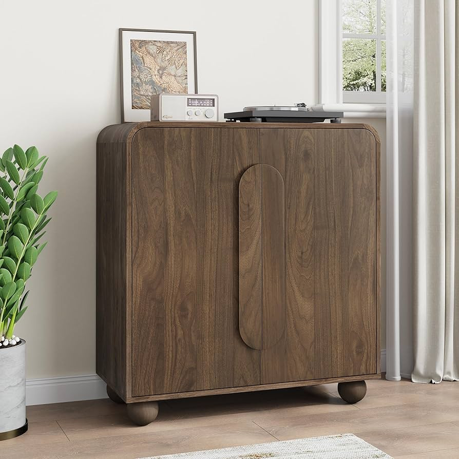 Smuxee Walnut Sideboard Cabinet, Freestanding Buffet Cabinet with Spherical Feet, Wood Storage Ca... | Amazon (US)