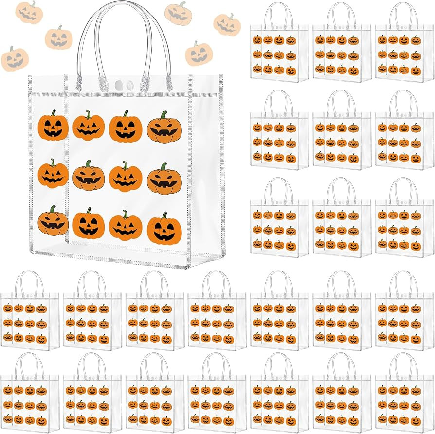 Kosiz 24 Pcs Halloween Clear Gift Bags Pumpkin Goodie Bag,Halloween | Amazon (US)