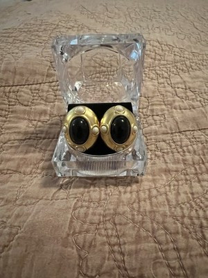 VIntage 1980s Monet Pierced Earrings Gold Tone Black Cream | eBay US