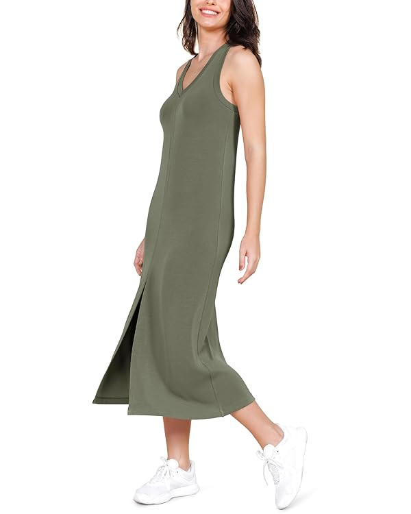 ODODOS Modal Soft Front Split Midi Dress for Women, V Neck Sleeveless Casual Summer Tank Dress | Amazon (US)
