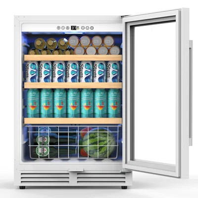 24" Beverage Refrigerator - 220 Can Capacity, Reversible Door, Silver & White Built-In or Freestanding Beer Fridge, Soda & Drink Cooler | Wayfair North America