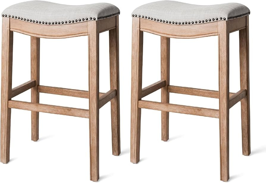 Maven Lane Adrien Backless Bar Stool – Set of 2 – 31 Inch Saddle Seat with Footrest – Natur... | Amazon (US)