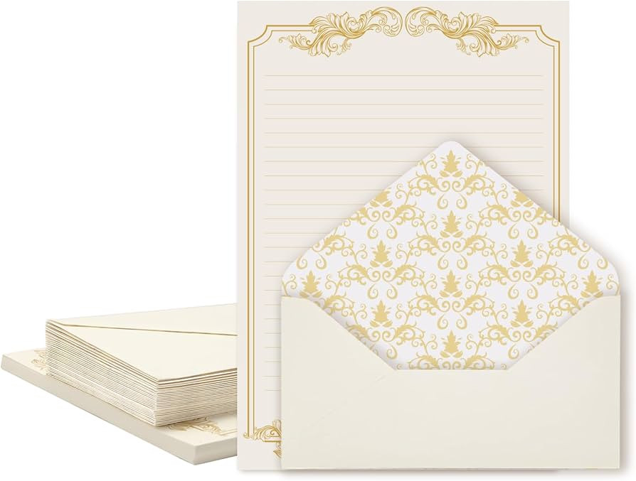 90 Pieces Stationery Set with Envelopes (60 Vintage-Style Paper Sheets + 30 Envelopes), Gold Bord... | Amazon (US)