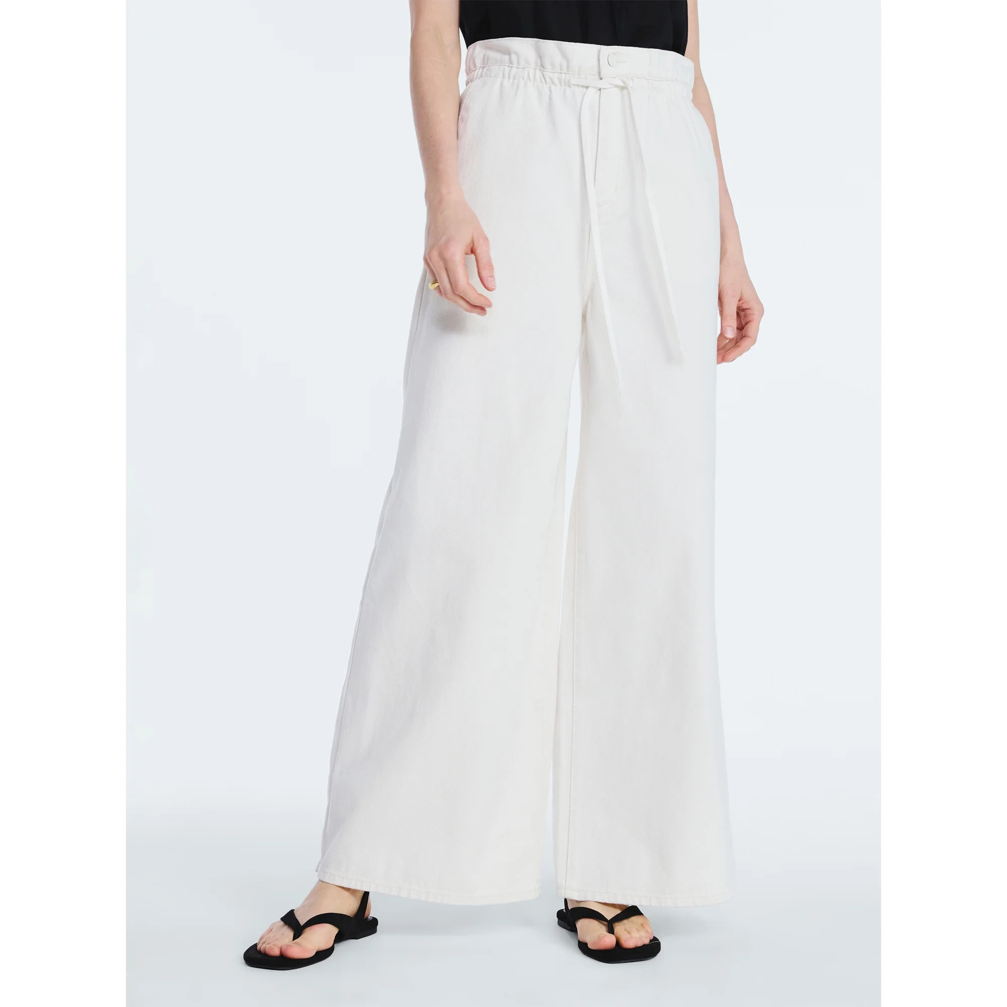 Scoop Women's Paperbag Waist Wide Leg Cotton Pants, 30" Inseam, Sizes XS-XXL | Walmart (US)