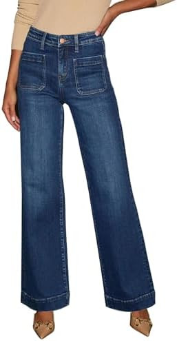 KUNMI Women's Wide Leg Jeans High Waisted Straight Leg Stretchy Denim Pants with Pockets | Amazon (US)