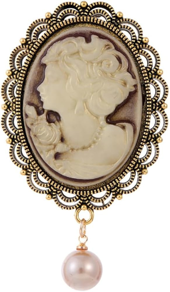 Kokoma Victorian Cameo Brooch Pin for Women Dangling Pearl Beauty Lady Portrait Lapel Pins Scarf ... | Amazon (US)