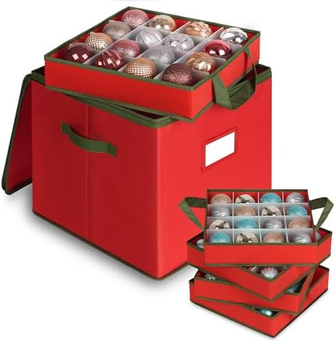 Christmas Ornament Storage Box, Ornament Storage Include 4 Trays with Adjustable Dividers, Orname... | Amazon (US)