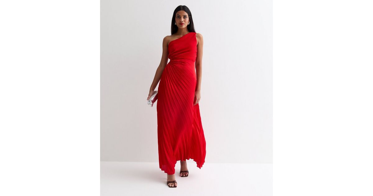 Red Satin Pleated One Shoulder Cut Out Midi Dress
						
						Add to Saved Items
						Remove fr... | New Look (UK)