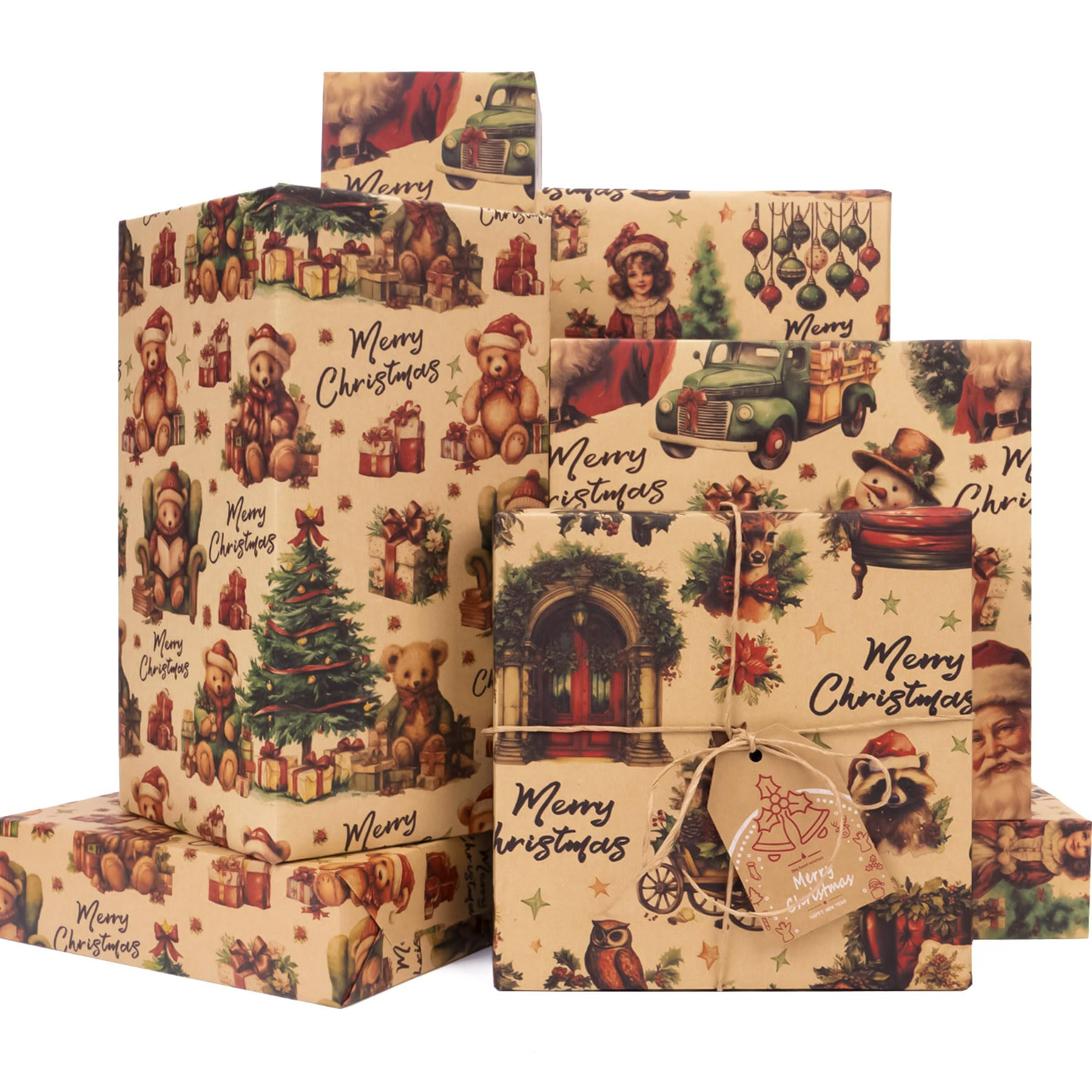 Rancco Vintage Christmas Wrapping Paper, kraft Wrapping Paper for Holiday New Year, Xmas Wrapping... | Amazon (CA)