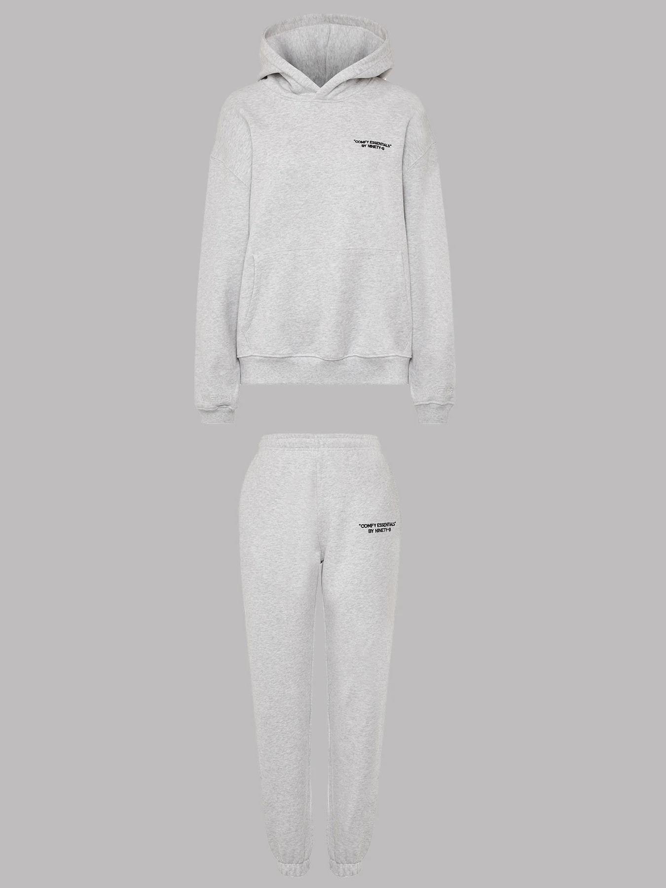 SET - ESSENTIALS - HOODIE AND SWEATPANTS • LIGHT GREY | Ninety-9
