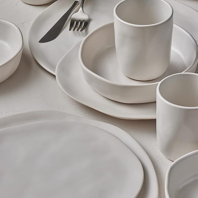 HEKONDA Stoneware 16-Piece Dinnerware Set, Beige | Amazon (US)