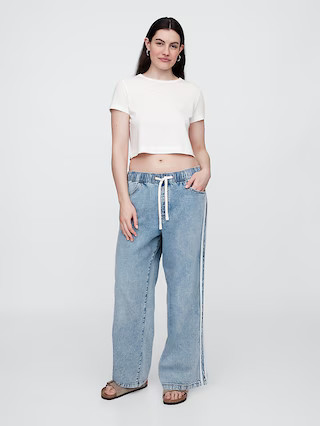 High Rise Pull-On Stripe Wide-Leg Jeans | Gap Factory