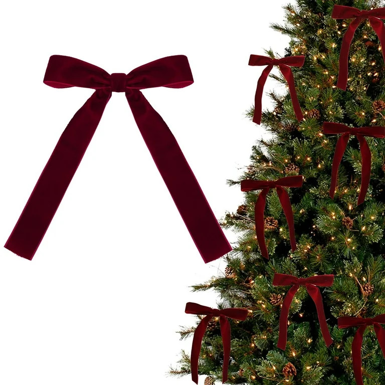 NumWeiTong 24pcs Red Velvet Bows for Christmas Tree Decorations Wreath Burgundy Velvet Ribbon Gar... | Walmart (US)