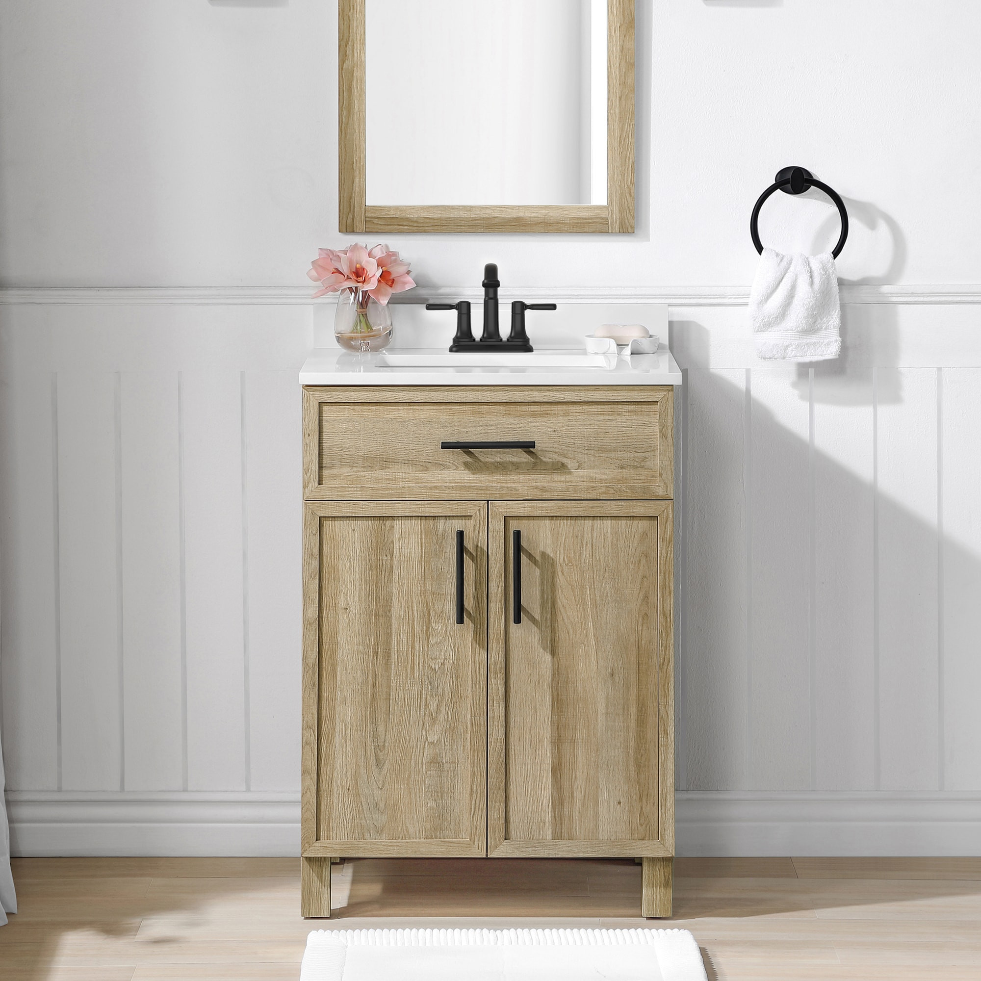 Style Selections Dolton 24-in Light Natural Oak Undermount Single Sink Bathroom Vanity with White... | Lowe's