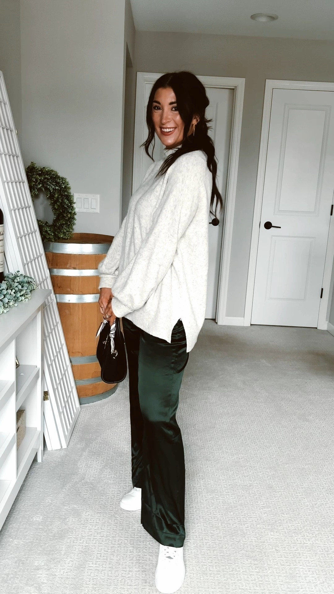 Elevate your comfy outfits by trying this look! These satin pants are my newest obsession and are both cozy and chic! Wearing a size medium in the pants and sweater! 

#LTKStyleTip #LTKWatchNow #LTKSeasonal