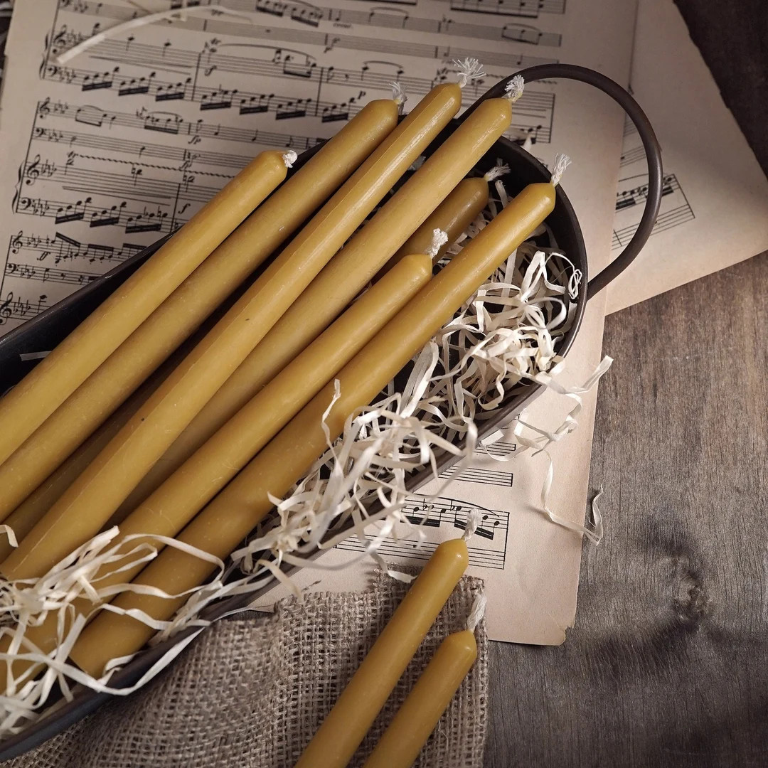 Set of Handmade Beeswax Taper Candles 100% Natural Organic Unscented Bee Wax, 6 Hours Burn Time D... | Etsy (US)