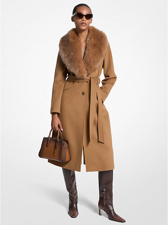 Faux Fur Trim Wool Blend Coat | Michael Kors US