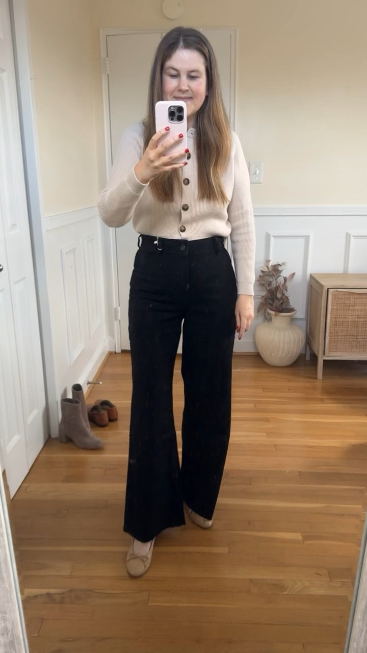 These black jeans are so comfortable and I love the cut. Lots of other color and fabric options too. Wear them with ballet flats like I am if it’s warm enough or in the spring. For now, I’m going to wear the black pair with my combat boots. They’re a great price and true to size. I’m 5’4 and I’m wearing size 6. 

#LTKfindsunder100 #LTKSeasonal