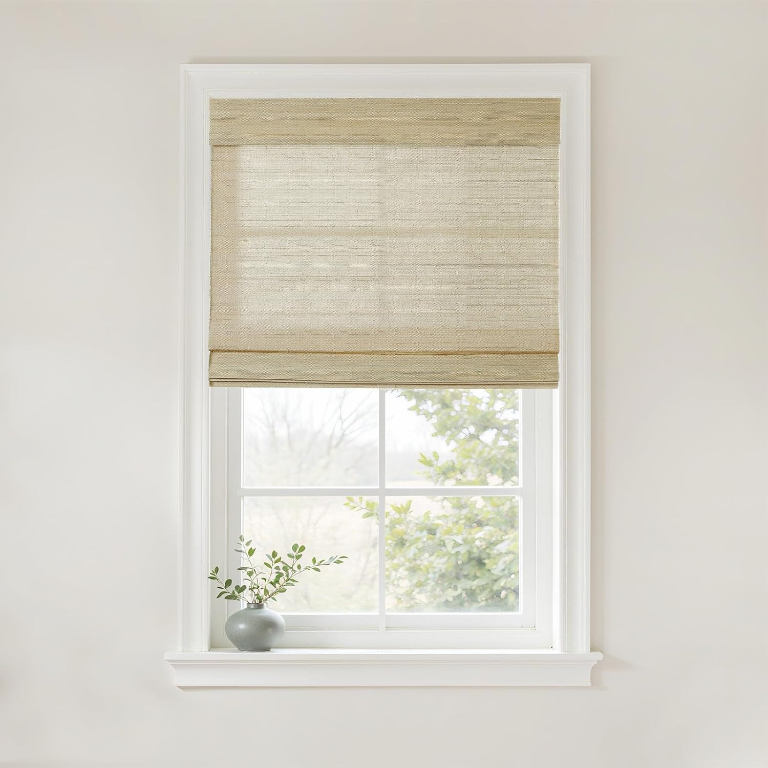 TWOPAGES Natural Woven No Drill Roman Shades, Custom Cordless Light Filtering Bamboo Roman Blinds... | Amazon (US)