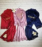 Personalized Silk Robe For Women Short Getting Ready Robe with Glitter Satin Kimono Robes Wedding Br | Amazon (US)