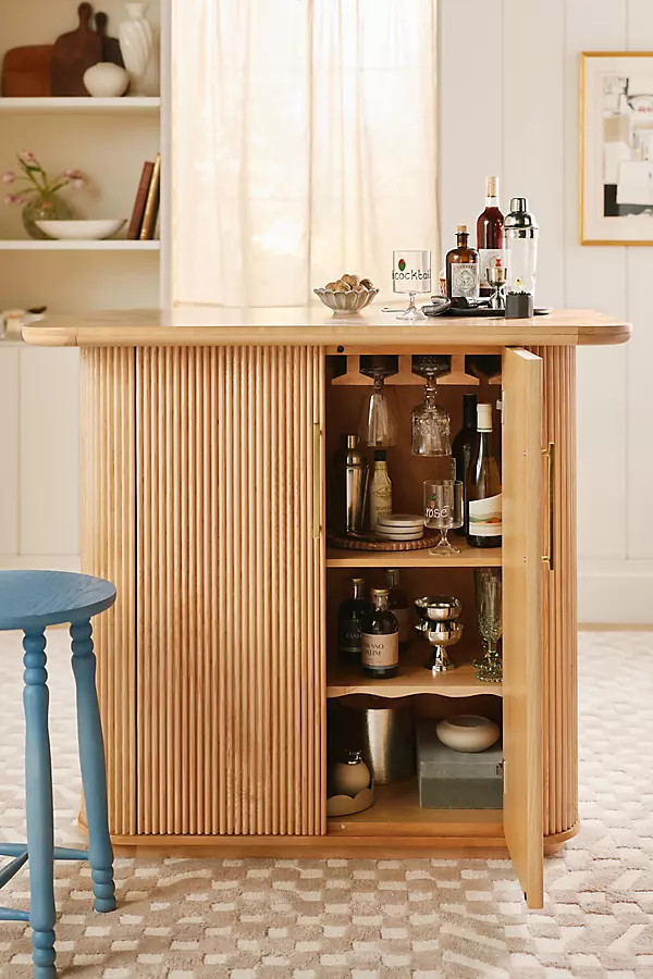 Scout Tall Burl Wood Fluted Bar Cabinet | Anthropologie (US)