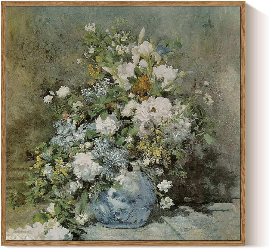 ARPEOTCY Framed Canvas Print Wall Art Decor, 16"×16" French Vintage Flower Square Wall Art Home ... | Amazon (US)