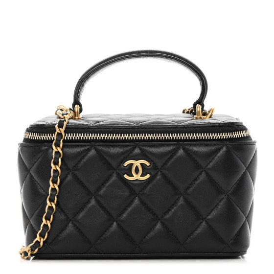 Lambskin Quilted Small Top Handle Vanity Case With Chain Black | FASHIONPHILE (US)