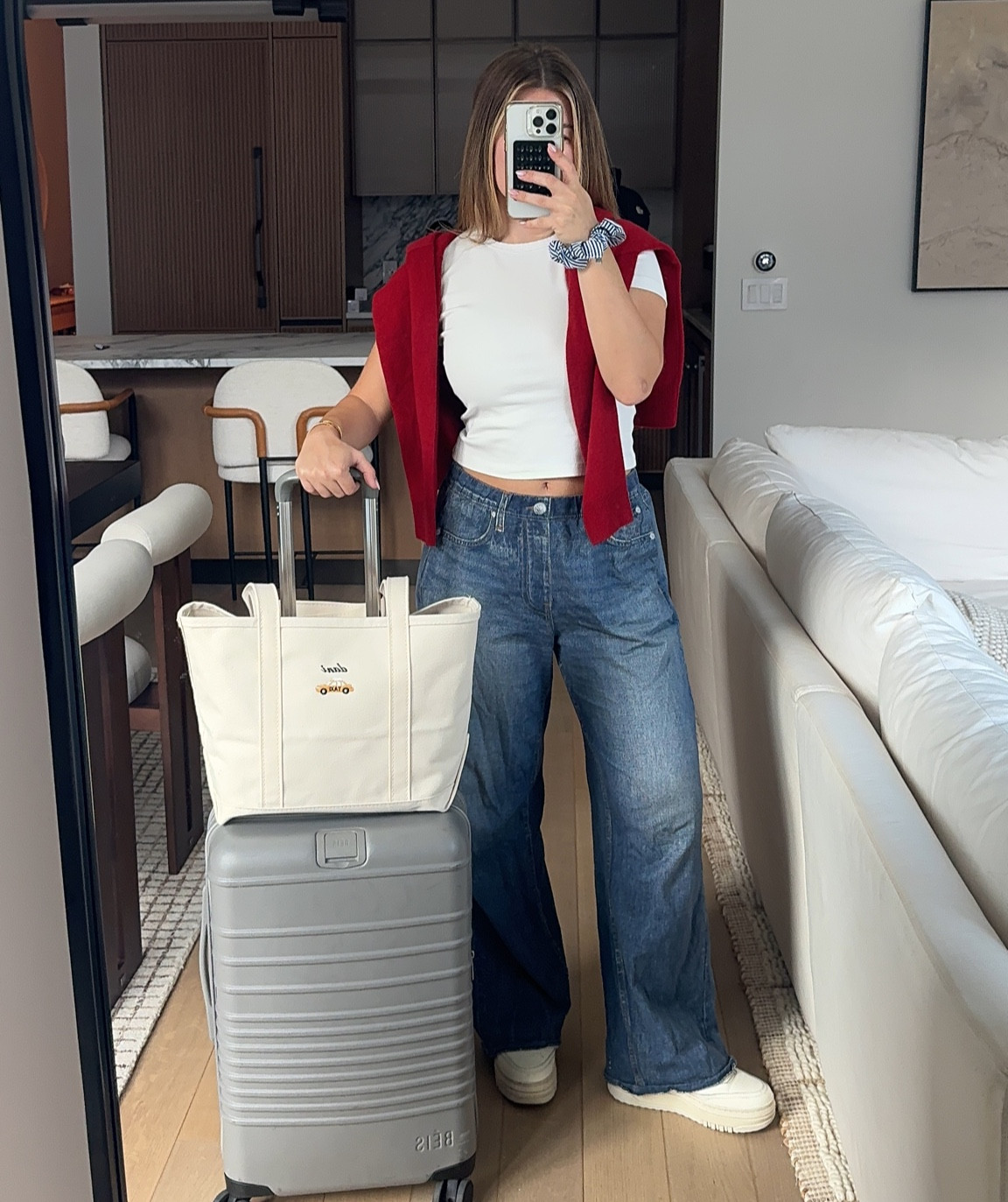 Sweatpant jeans to the airport >>> wearing a size medium!