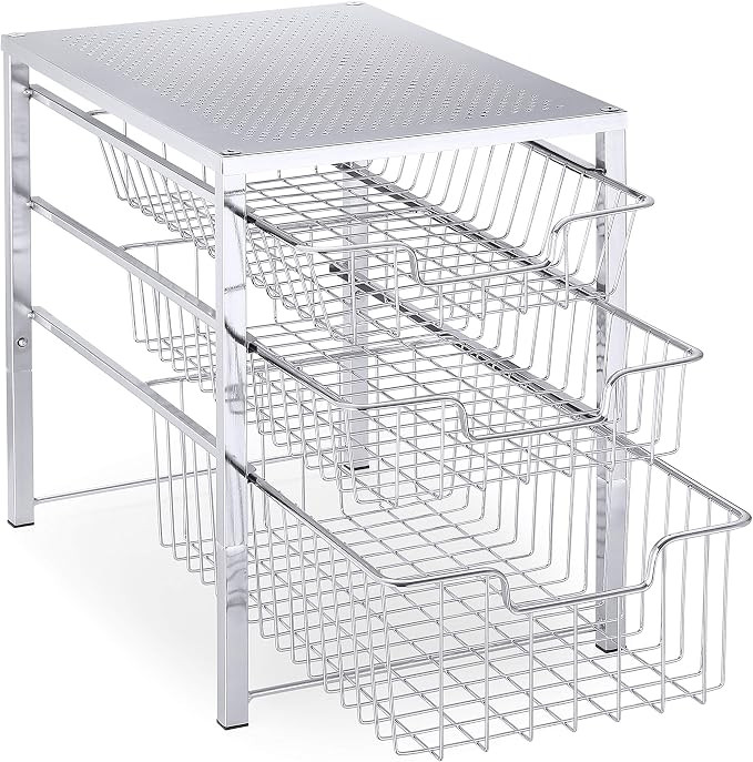 Simple Trending 3-Tier Under Sink Cabinet Organizer with Sliding Storage Drawer, Desktop Organize... | Amazon (US)