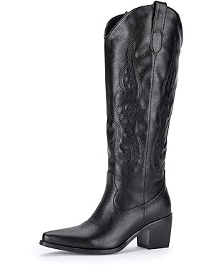 Pasuot Western Cowboy Boots for Women - Knee High Wide Calf Cowgirl Boots with Classic Embroidere... | Amazon (US)