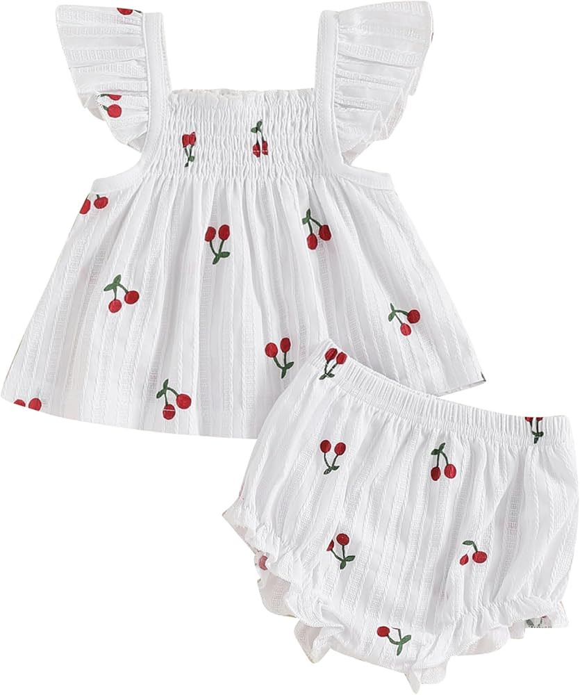 Mubineo Baby Girl Summer Clothes Cute Ruffle Tops Dress Shorts Outfits Set Infant Toddler Shrit B... | Amazon (US)